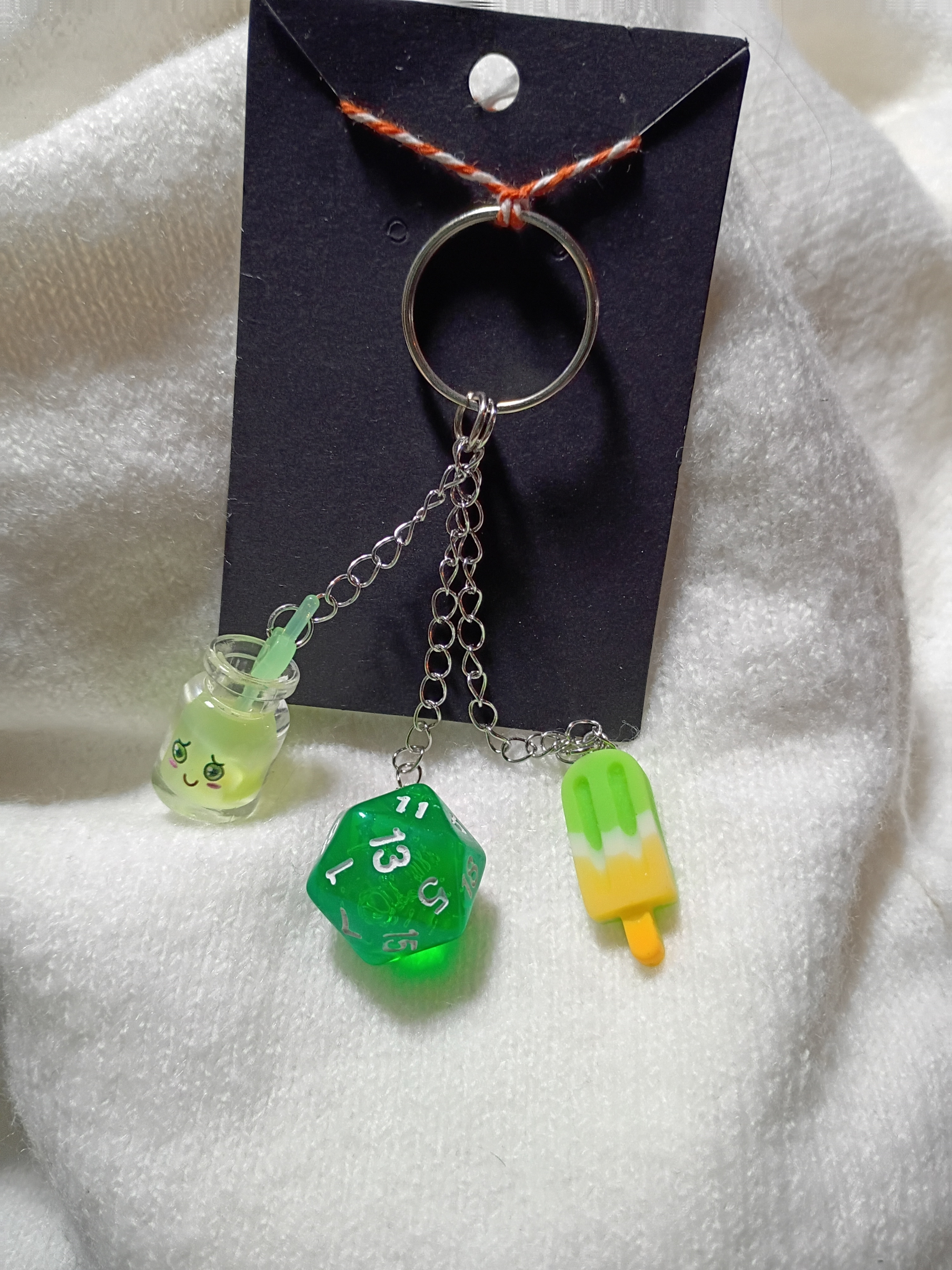 D20 Dice Citrus Popsicle Cute Cocktail Drink Straw Green Dangle Keychain D&D